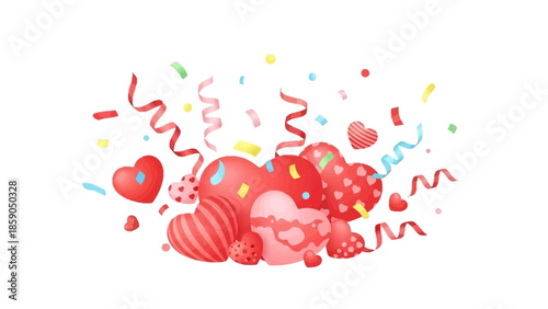 Hearts, confetti, and ribbons A vibrant illustration for celebrations and romantic occasions