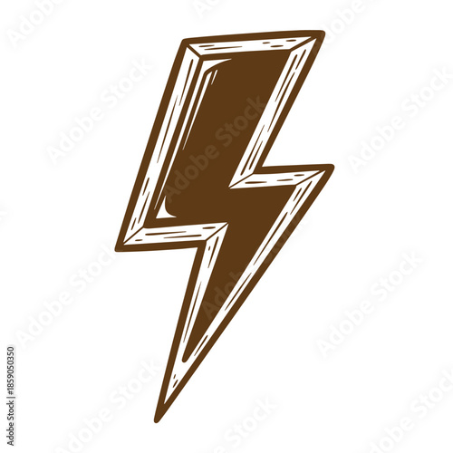 Vintage Brown lightning bolt icon with white outline on white background