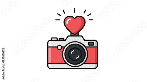 Capturing Love A Vector Illustration of a Camera with a Beaming Heart on Top, Expressing Photography and Affection