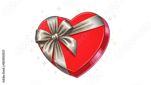 Heart-shaped box with a silver ribbon, perfect for Valentine's Day or expressing affection and love