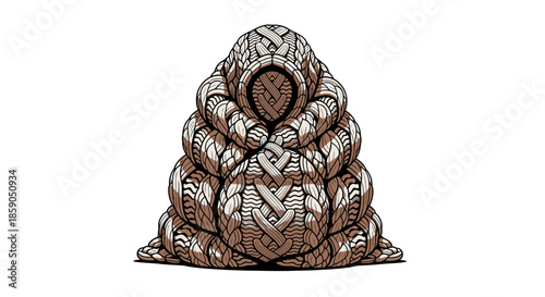 Mysterious Stone Creature with Intricate Knitted Pattern, Ancient Idol or Guardian Sculpture