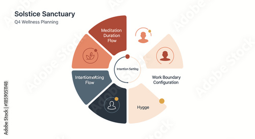 This professional diagram outlines a comprehensive Q4 wellness planning strategy, detailing key components for mental well-being and productivity in a modern work environment.