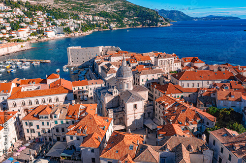 High Aerial Drone View of Saint Blaise Church in Historic Dubrovnik, Croatia
