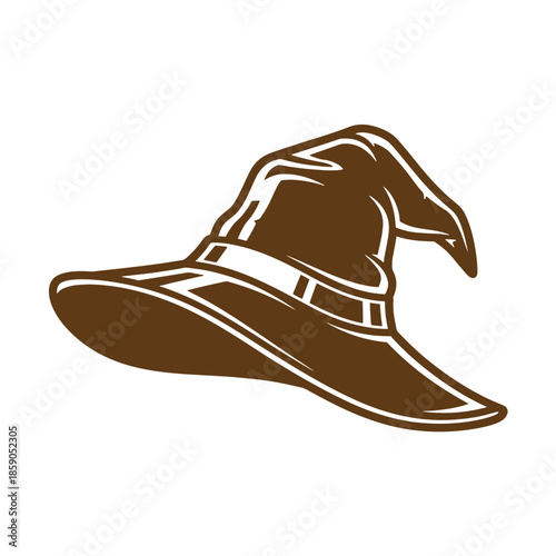 Vintage brownwitchhatwithwidebrimandpointedtopisolatedontransparentbackground