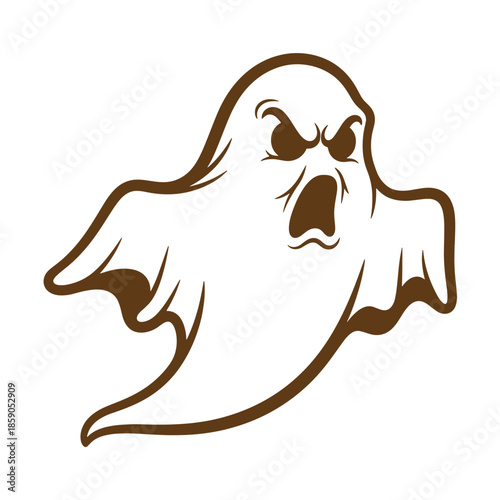 Vintage Scary ghost flying with angry expression and open mouth isolated on transparent background