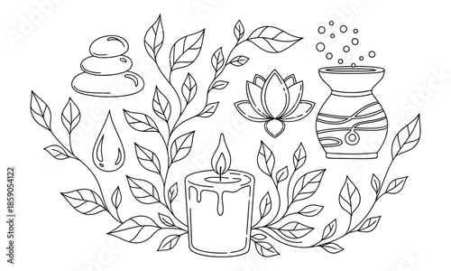 Hand drawn zen spa relaxation and wellness candle illustration