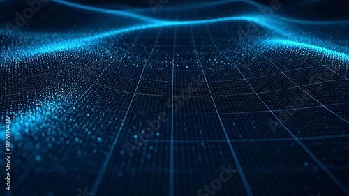 Wallpaper Mural Futuristic digital wave pattern with shimmering blue particles and abstract grid lines Torontodigital.ca