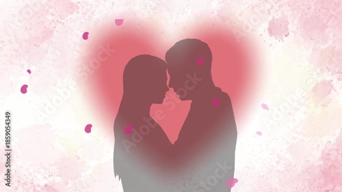 Romantic silhouette of a loving couple celebrating Valentine’s Day