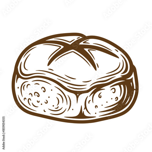 Vintage A brown illustration of a ham hock on a white background