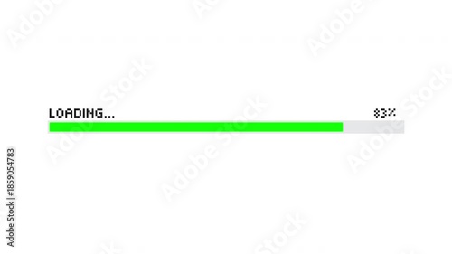 Retro pixel loading bar animation showing near complete progress in oldschool game interface style with clean minimal black screen background. Prores Alpha Channel 60 FPS