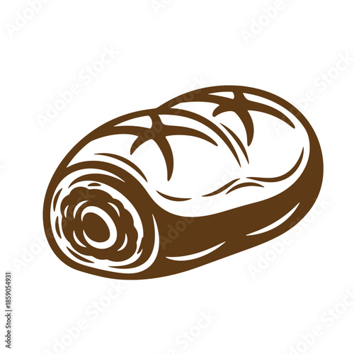 Vintage Brown bread roll on white background  a single brown bread roll with scoring on top