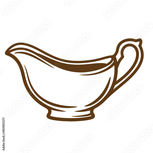 Vintage Brown gravy boat illustration isolated on white background for culinary designs  kitchen utensil