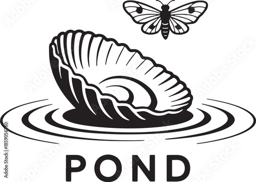 butterfly over a shell creating ripples in a pond serene illustration