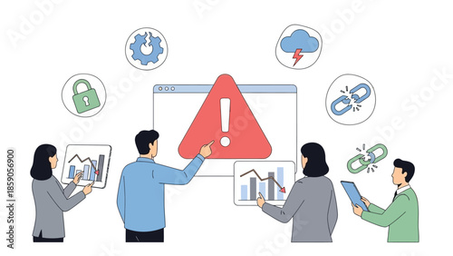 Website Security Alert Team Analyzing Data and Risks to Prevent Threats and Vulnerabilities