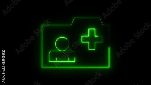 glowing neon home clinic icon animation, medical green clinic Line animation,medical icon 4K Video motion on black background.