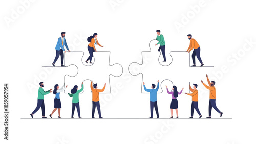 Teamwork and collaboration Puzzle pieces coming together to build a strong team