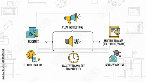 Infographic illustrating key features of accessible educational materials with clear