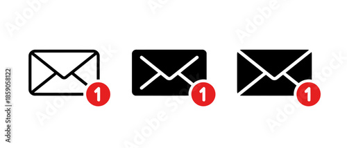 New email message incoming mail notification envelope with number one alert
