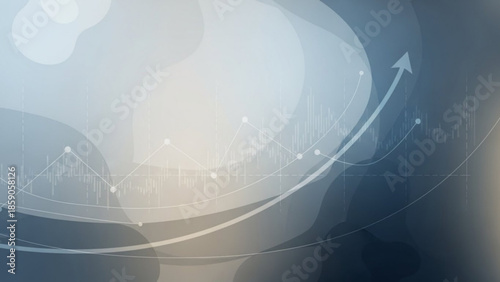 Business growth chart with upward trend line and graphs on blue background