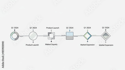 Business process diagram showing product launch and market expansion strategy for q1 2024