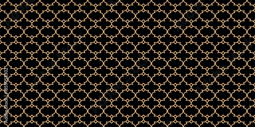Seamless Beige and Gold Islamic Ornament - Geometric Oriental Background in Dark Colors for Luxury Modern Designs