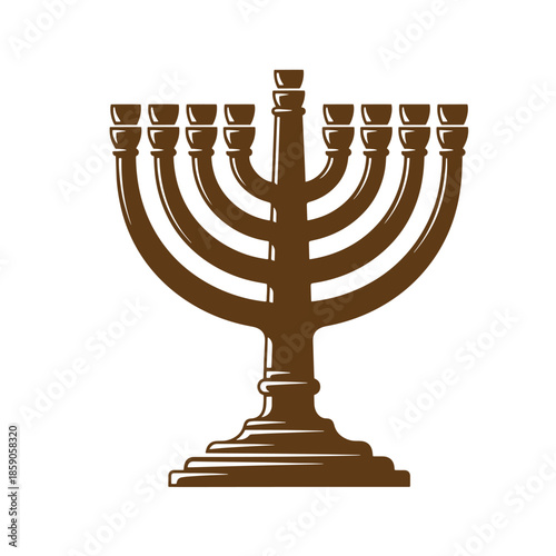 Vintage Brown menorah isolated on white background for Hanukkah celebration symbol  Jewish traditional nine branched candelabrum