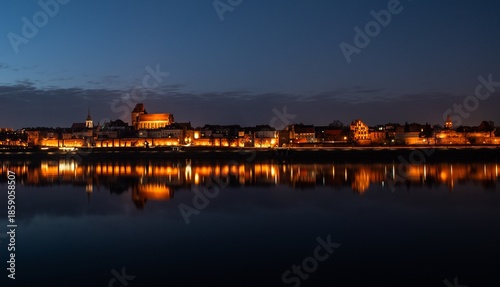 rzeka, gród, woda, architektura, europa, podróż, niebo