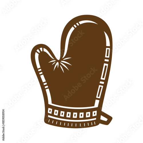 Vintage Brown oven mitt with white details for cooking and baking protection