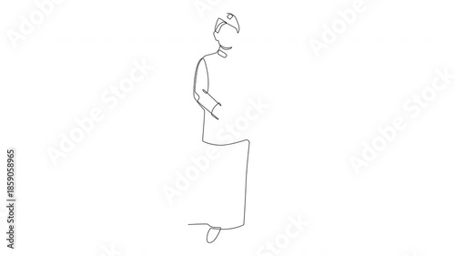 Animated Men wearing traditional Yogyakarta clothes. Yogyakarta concept one-line drawing