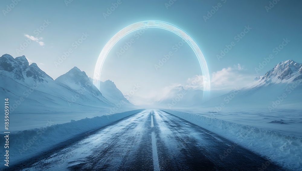 Obraz premium Snowy mountain pass with aurora