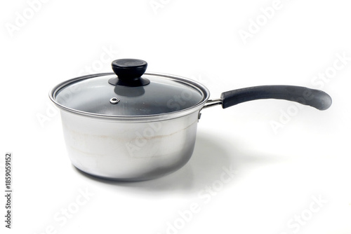 Stainless steel saucepan and lid, isolated on white background, good for article or commercial