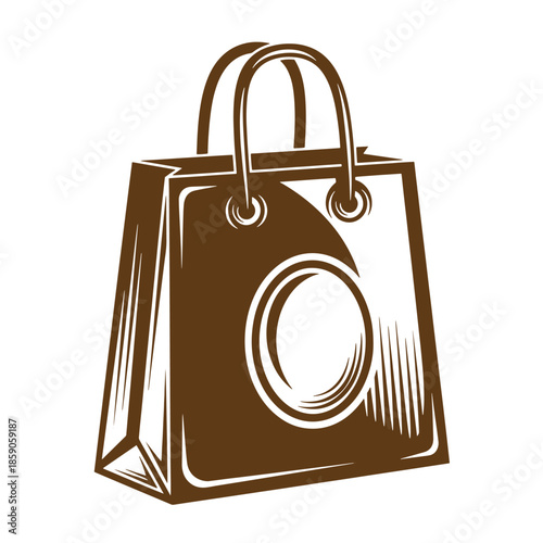 Vintage Brown paper shopping bag with handles illustration on white background