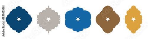 Islamic vector shape of window or door arch with five-pointed star. Arab frame set. Ramadan Kareem silhouette flat icon. Mosque gate. Islamic arabesque pattern. Arabian Turkish Muslim shape arch