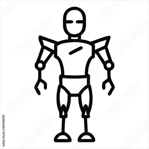 Stylized outline drawing robotic character futuristic humanoid machine icon isolated