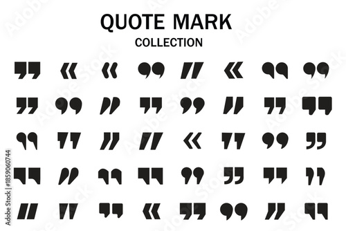 Set of quote mark. Quotes icon vector set. Quotemarks outline, speech marks, inverted commas or talking marks collection. Talk bubble speech icon. Black quotes icon. Vector illustration