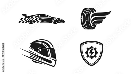 Speed and Racing Sports Car Vector Icons Set