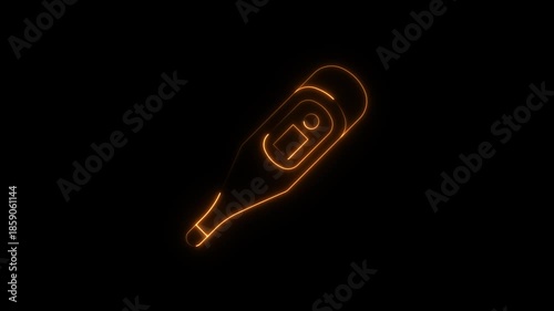 neon Medical thermometer icon animation, thermometer icon video motion,digital thermometer icon for fever check and health monitor animation,temperature icon on black background.