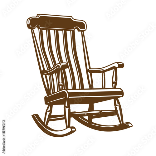 Vintage Brown wooden rocking chair with high back and armrests on white background