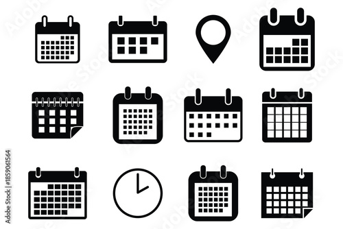 Calendar icons set. Calendar, Location pin, time icon set. business schedule and office time clock. Interface icons. Minimal Date Time Location Icons. Vector illustration.