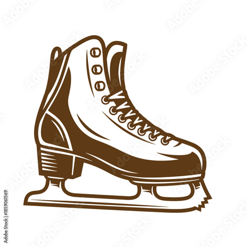 Vintage ice skate boot with blade for figure skating or hockey on transparent background