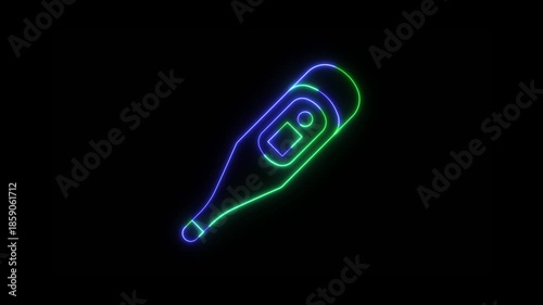 neon Medical thermometer icon animation, thermometer icon video motion,digital thermometer icon for fever check and health monitor animation,temperature icon on black background.
