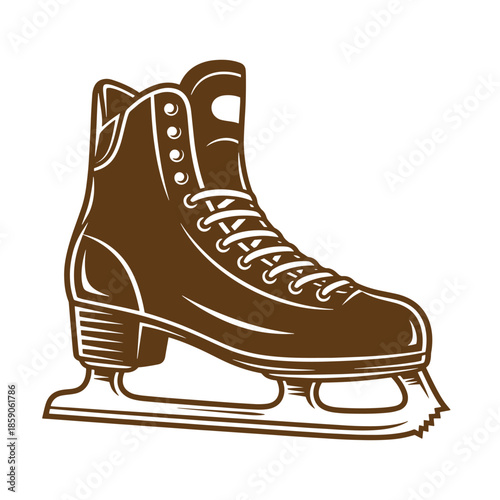 Vintage ice skate boot with blades for hockey or figure skating on white background