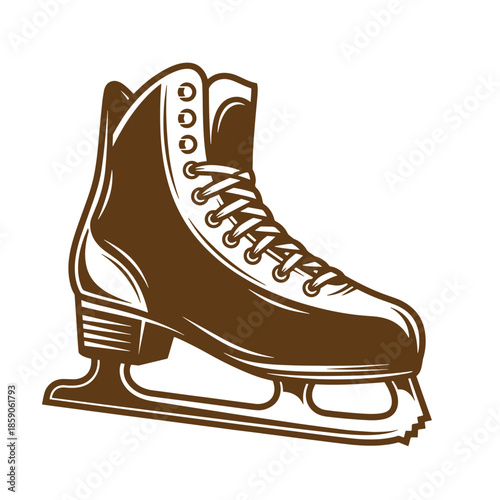 Vintage ice skate boot with blade for hockey or figure skating on white background