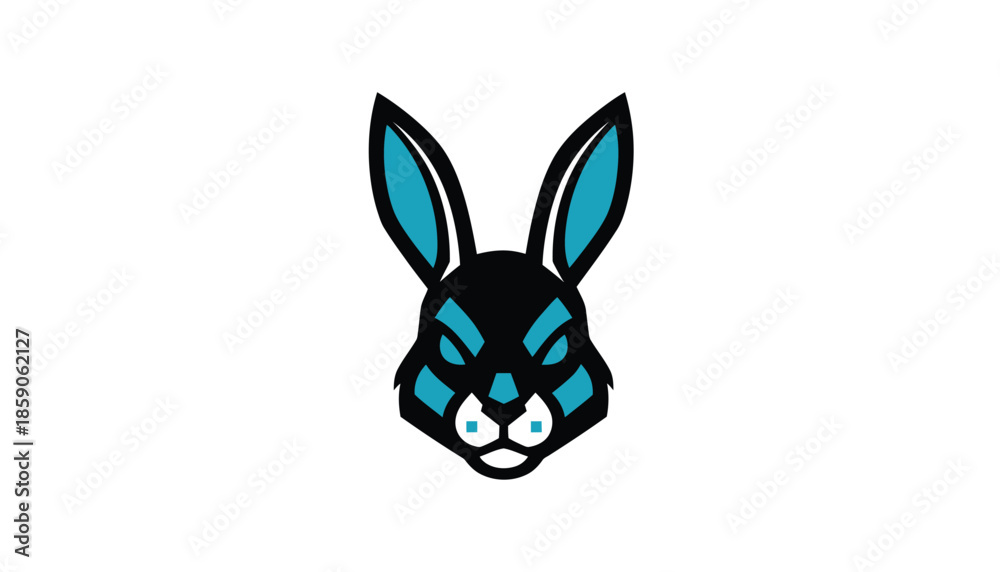 Fototapeta premium Angry Rabbit Face with Blue Eyes on White Background