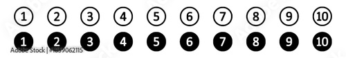 Numbered circles from one to ten numbers three