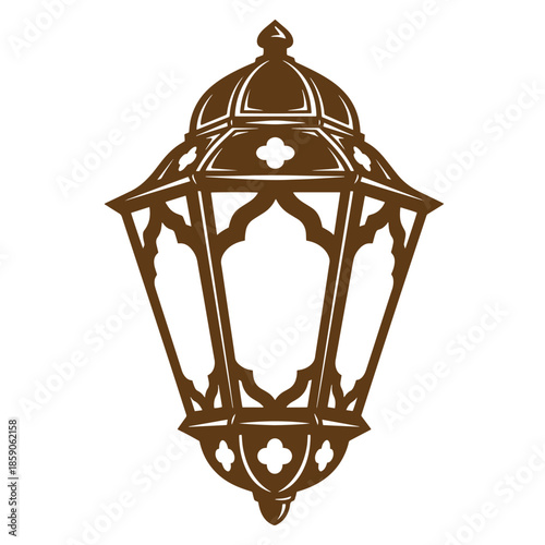 Vintage ornate metal lantern with intricate design and dome top isolated on transparent background