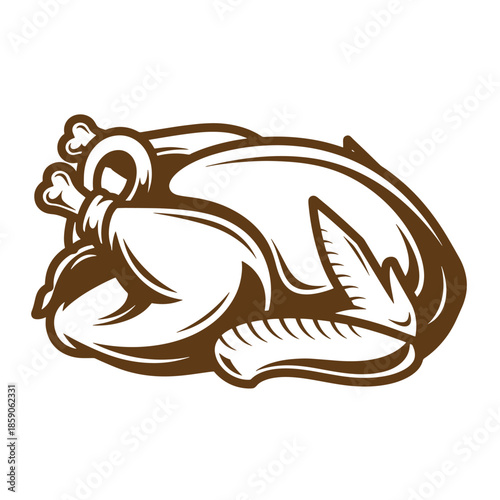 Vintage Roasted turkey with legs and wings tied up isolated on transparent background