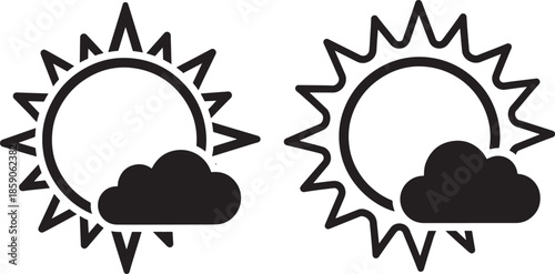 Two sun behind cloud icons weather symbol vector