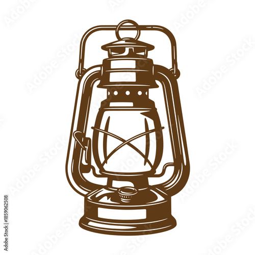 Vintage Vintage kerosene lantern with handle and glass chimney isolated on white background