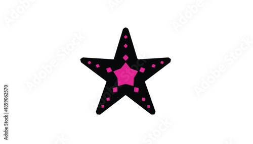Pink Star with Black Outline and Dots on White Background